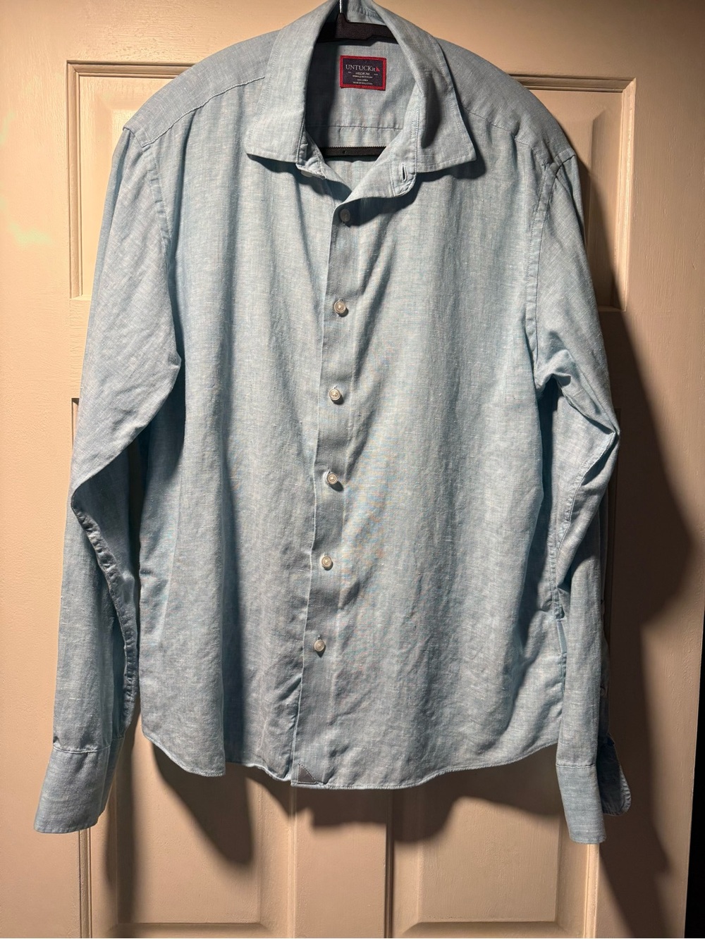UNTUCKit 100% Linen Light Blue Button Up Shirt Mens Medium